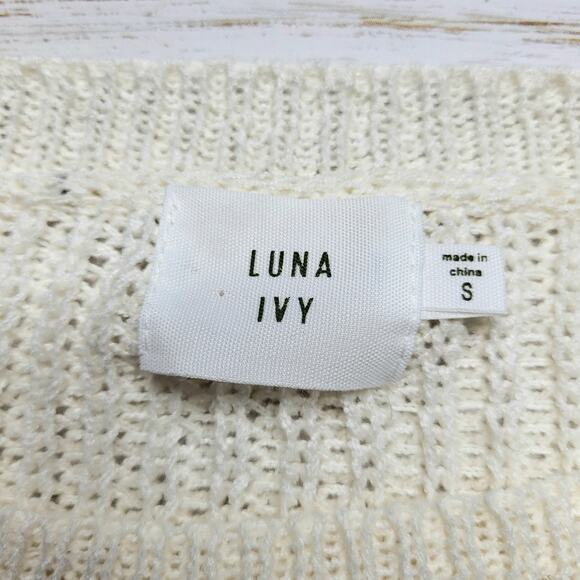 Luna Ivy Viral 3D Heart Sweater Open Weave Lightweight Cream Rainbow Crew Medium - Picture 6 of 8